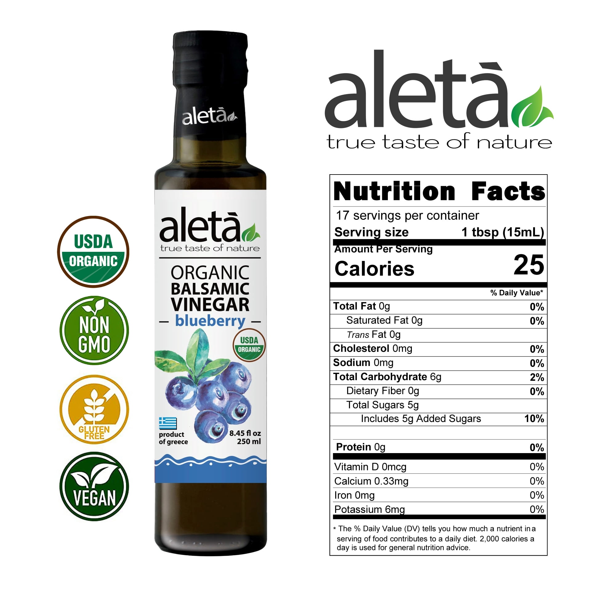 Aleta Organic Blueberry Infused Balsamic Vinegar, 8.45 Fl Oz