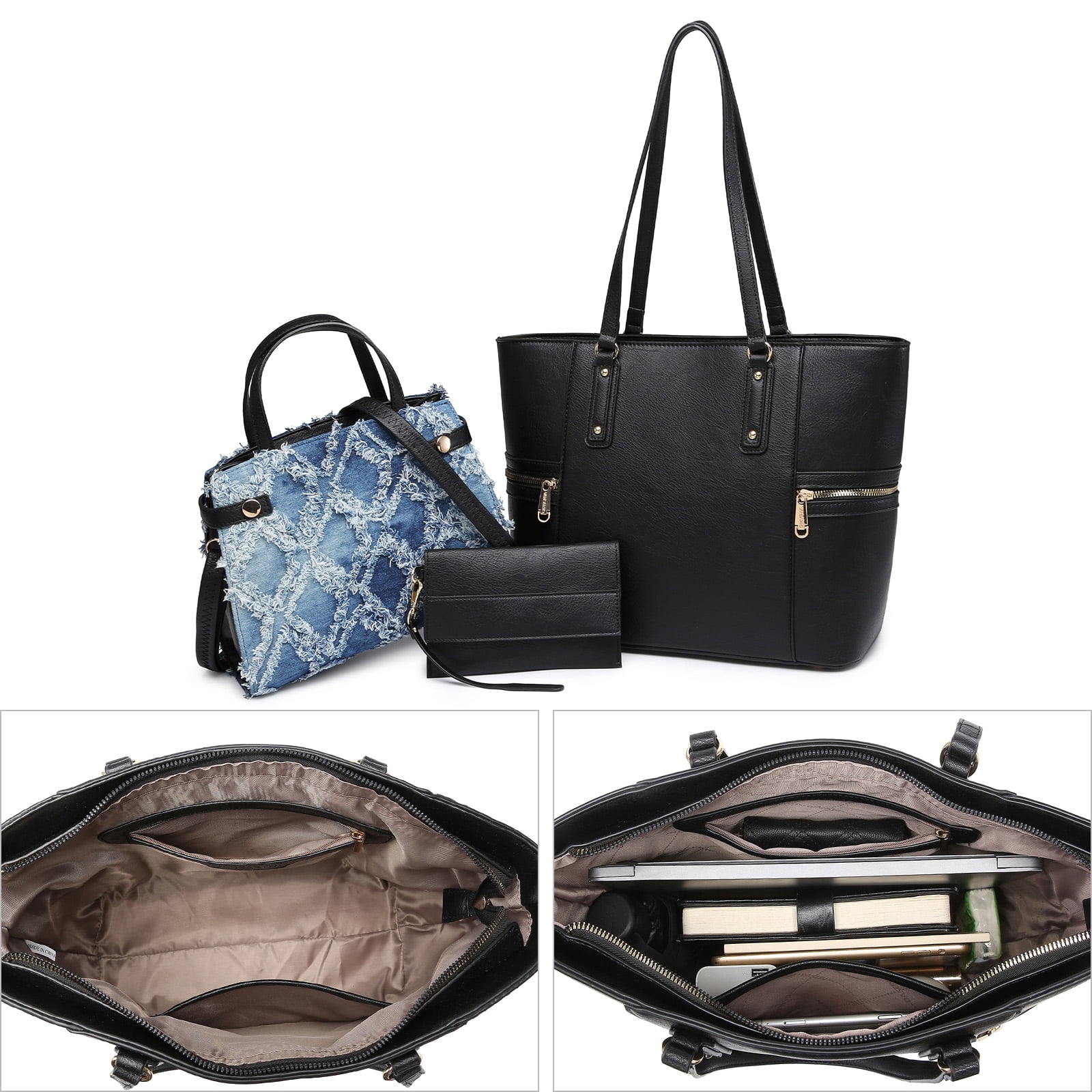 M Marco Women's Handbag 3pcs Set Fashion Tote Bag with Matching Satchel Bag and Wristlet
