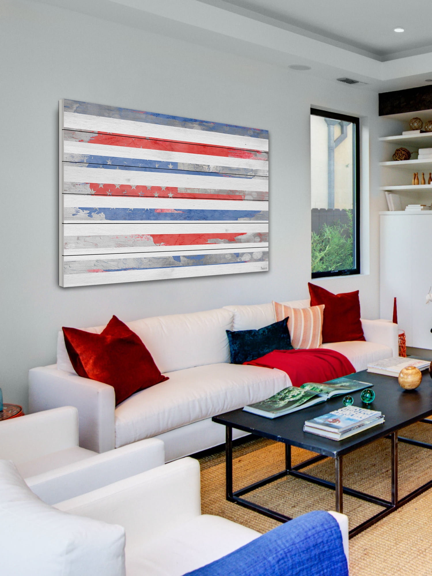 Parvez Taj "Striped America" Print on White Wood