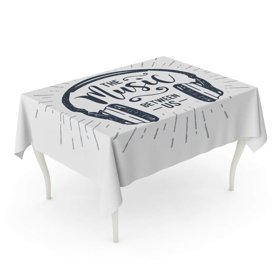 LADDKE 90S Badge with Headphones and The Music Between Us Inspirational Lettering Tablecloth Table Desk Cover Home Party Decor 60x120 inch