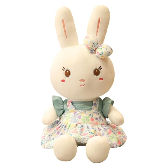 Deeceymbur Plush Easter Bunny Pillow with Floral Dress Bow Soft Stuffed Rabbit Cushion Decorative Throw for Sofa Bedroom Nursery Gift