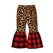 Gueuusu Baby Girl Leopard Pants Plaids High Waist Stripe Fashion Lama Trousers