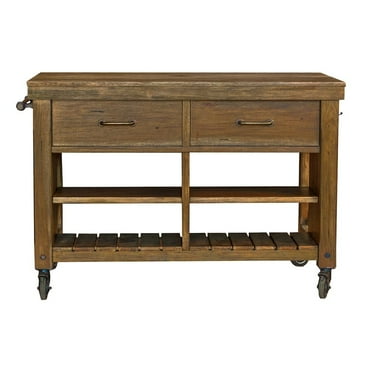 Rustic Mahogany Kitchen Island with Locking Casters, Belen Kox