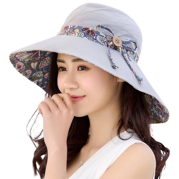 Chapeaux de Soleil pour Femmes, Chapeau de Soleil d'Été Adorable pour Dames, Pliable, Protection uv UPF 50+ Gris