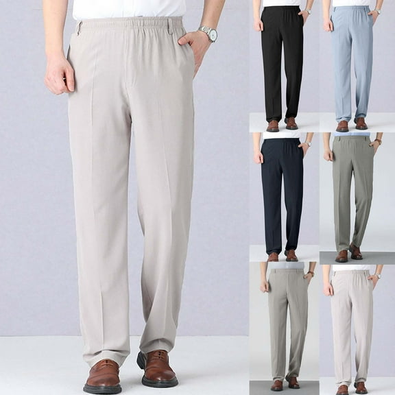 RYDCOT Dress Pants for Men Pleated Wide Leg Solid Button Suit Trousers Baggy Comfy Business Work High Waisted Navy XL(XL)