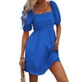 thumbnail image 3 of Women'S Puff Short Sleeve Boho Dress Square Neck Summer A Line Dresses Blue S, 3 of 9