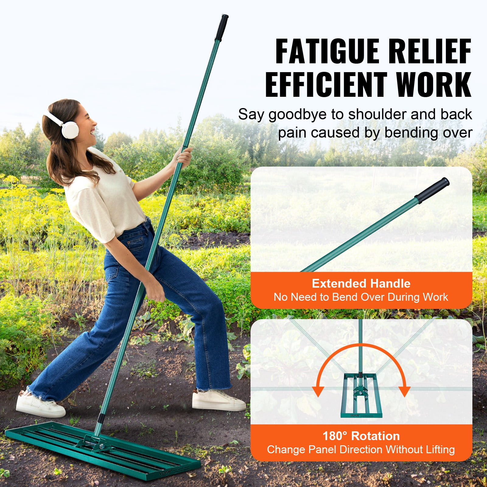 KFFKFF Lawn Leveling Rake 48"x10" Level Lawn Tool with 78" Steel Extended Handle