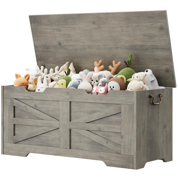 Kojooin Toy Storage Box with Lid, Wooden Toy Organizer, Unisex, with Safety Hinges, Entryway Storage Bench, 350 Lbs Load Capacity, Suitable for Living Room and Playroom