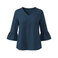 thumbnail image 6 of Women's Solid V-Neck Quarter Sleeve Blouse Casual Fashion Top, 6 of 7