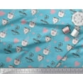 thumbnail image 3 of Soimoi Blue Cotton Voile Fabric Heart & Cups Kitchen Printed Fabric 1 Yard 42 Inch Wide, 3 of 3