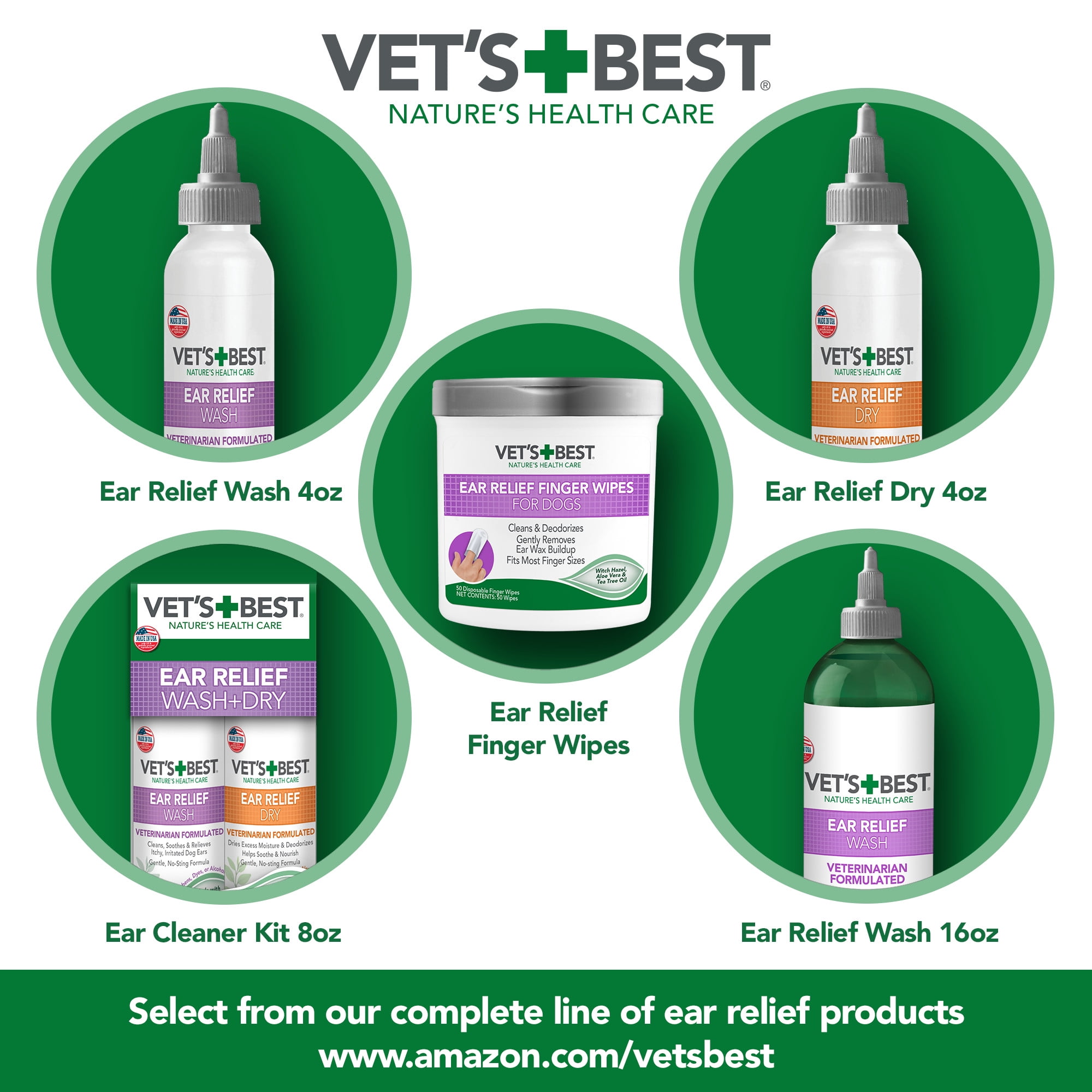 Vet's Best Ear Cleansing Relief Finger Wipes for Dogs - 50 Disposable Wipes