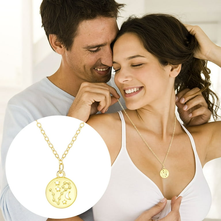 Clearance EQWLJWE Gold Necklace Coin Disc Zodiac 12 Constellation