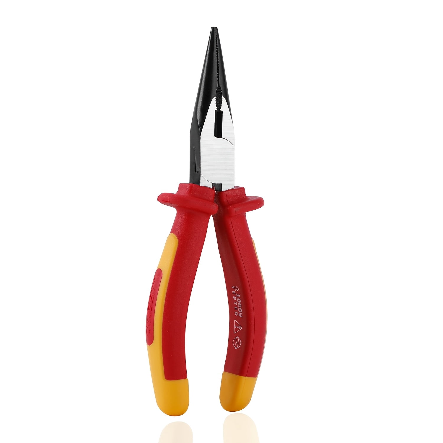 6/8 Inch 1pc Insulated Long Nose Pliers, with Straight/Curved Nose Insulated Long Nose Side Cutters Suitable for Electrician Electrical Tasks, Wires And Projects