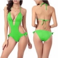 thumbnail image 2 of UTSJKR Women's One-Piece Swimsuit Lace-up Sexy with Chest Padded Breast Gathering Swimsuit Solid Deep V Neck Bathing Suit Green Free Size, 2 of 4