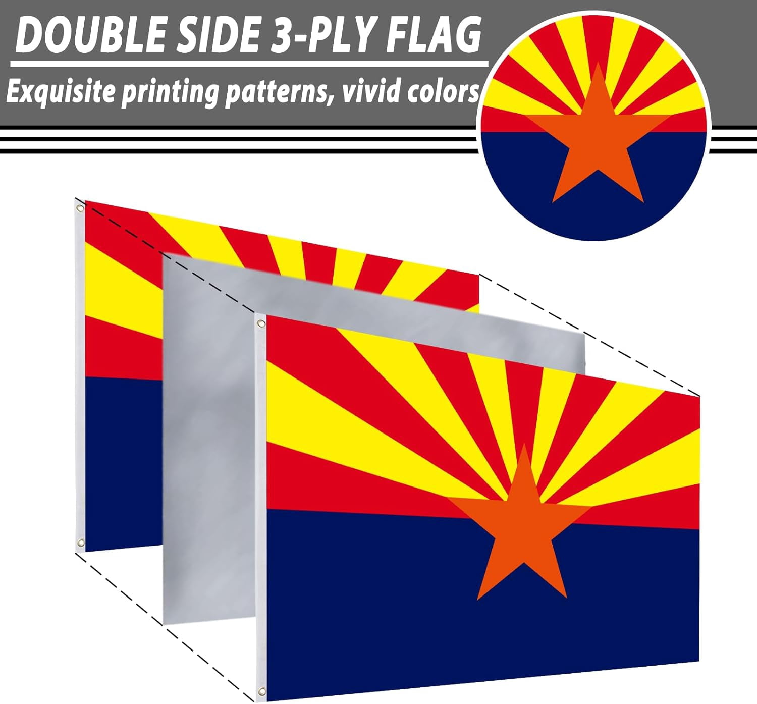 FLAGWIN Arizona Flag 3x5 FT - 3 Ply Double Sided Polyester Arizona State Flag with Brass Grommets - Vivid Color and Fade Proof State of Arizona Flag 3x5 Outdoor
