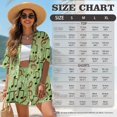 thumbnail image 7 of FKEKYI Musical Note Green Print Womens 2 Pcs Short Set Open Front Shirt Top Summer Outfits Shorts with Elastic Waist Beachwear Breathable Lounge Set Resort Wear, L, 7 of 7