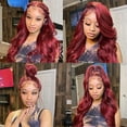 thumbnail image 4 of Lace European and American style women's synthetic fiber wig, wine red long wavy hair, 4 of 10