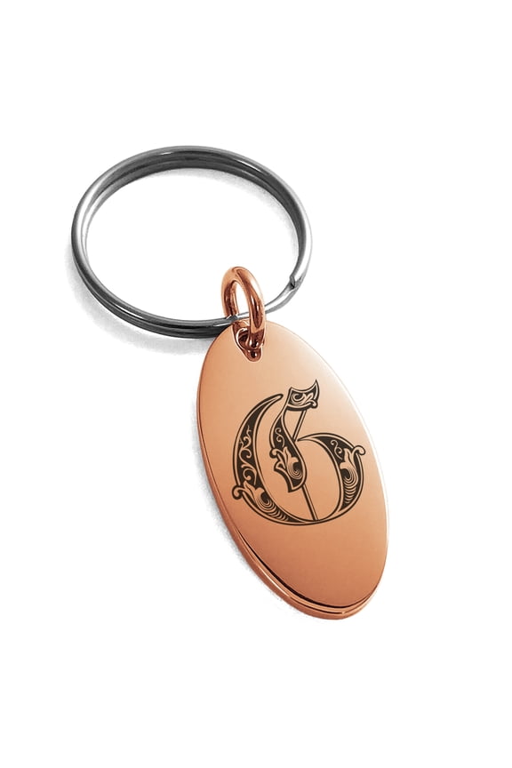 Stainless Steel Letter G Initial Royal Monogram Engraved Small Oval Charm Keychain Keyring