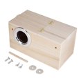 thumbnail image 1 of Caja nido para cría de aves, casa de madera para reproducción de loros, apertura derecha, tapa superior abatible, incluye base y tornillos, 1 of 8