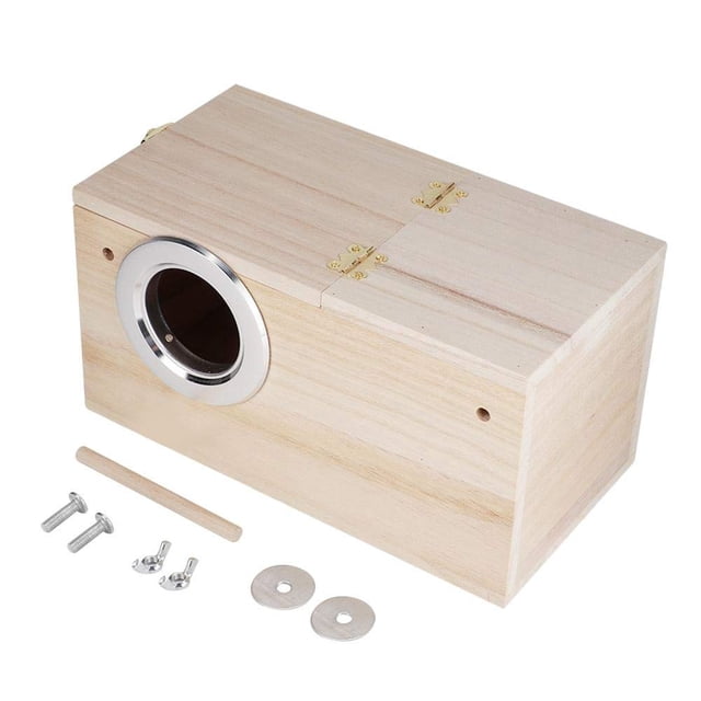 Caja nido para cría de aves, casa de madera para reproducción de loros, apertura derecha, tapa superior abatible, incluye base y tornillos