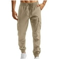 thumbnail image 1 of Pantalones largos para hombre, lisos, informales, con bolsillos, cintura elástica, para exteriores, cargo, de poliéster, 1 of 5