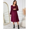 thumbnail image 2 of Maternity Velvet Dresses V Neck Long Sleeve High Waisted Solid Midi Dress, 2 of 5