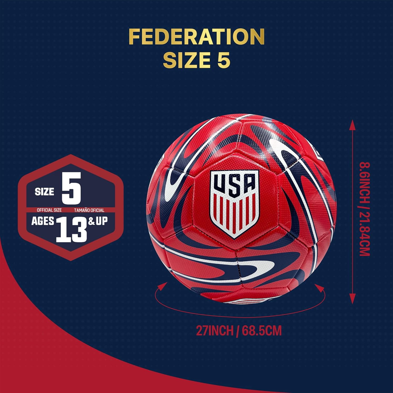 Icon Sports Official Licensed US Soccer Federation Soccer Ball - USSF188BL Red Size 5