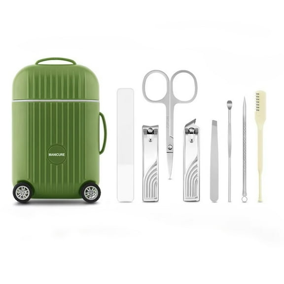 DUAIU 8Pcs Nail Clipper Set Home Manicure Nail Nursing Tool Stainless Steel Nails Clippers Simple Practical Tools Mini Luggage Storage Box (Green)