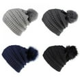 thumbnail image 2 of ZOELNIC Womens Winter Knitted Beanie Hat with Faux Fur Pom Warm Knit Skull Cap Beanie for Women, Black, 2 of 6