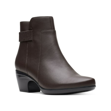 CLARKS COLLECTION Womens Brown Cushioned Emily Holly Almond Toe Block Heel Zip-Up Leather Booties 7 W