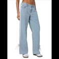 thumbnail image 1 of Women's Loose Fashionable Side-Drawn Wide-Leg Jeans Light Blue L, 1 of 8
