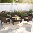 thumbnail image 5 of Enyopro 4-Piece Patio Furniture Set, with 2 Arm Chairs, Love Seat & Tempered Glass Coffee Table, Rattan Outdoor Conversation Chair Sets for Patio Porch Deck Balcony, Brown, 5 of 10