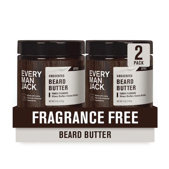 Every Man Jack Mens Beard Butter, Unscented, 2pack - 4oz ea