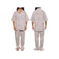 thumbnail image 2 of Rdhnmea Women Ric Rac Pattern 2 Piece Pajama Set Short Sleeve Button Down Shirt Blouse Satin Wide Leg Lounge Pants Soft Sleepwear, 2 of 9