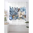 thumbnail image 2 of Sheer Curtains 72 Inches Long, Blue Christmas Poinsettia Semi Sheer Curtains Light Filtering Window Treatment, Xmas Botanical Balls Snowflake Privacy Voile Drapes for Living Room Bedroom 52x72 Inch, 2 of 7