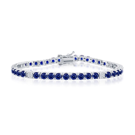 TheJewelryHut Designer Sterling Silver 3.5mm Round CZ Tennis Bracelet - Sapphire Spinel
