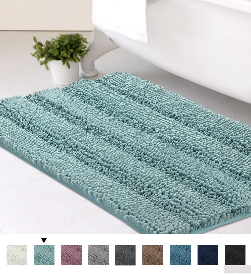 Tufted Chenille Oval Bath Mat With Hand-Crocheted Trim - Blue