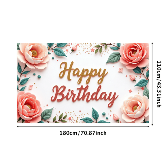 Floral Design Happy Birthday Pink Flowers Party Banner for Celebration Event Decoration Indoor Use
