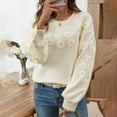 thumbnail image 5 of Karight Women's Embroidery Flowers Sweaters Loose Crewneck Long Sleeves Ladies Elegant Knitted Pullover Casual Sweater Tops, 5 of 8