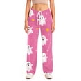 thumbnail image 4 of Womens Halloween Pajama Pants Elastic Waist Drawstring Lounge Sleep Bottoms Relaxed Fit Straight Leg Full Length Comfy Pjs Everyday Home Wear with Adjustable Waist Pink XL, 4 of 5