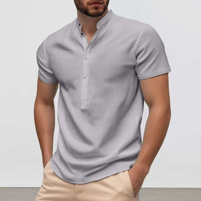 Men's Fashion Solid Color Business Casual T Shirt Stand Collar