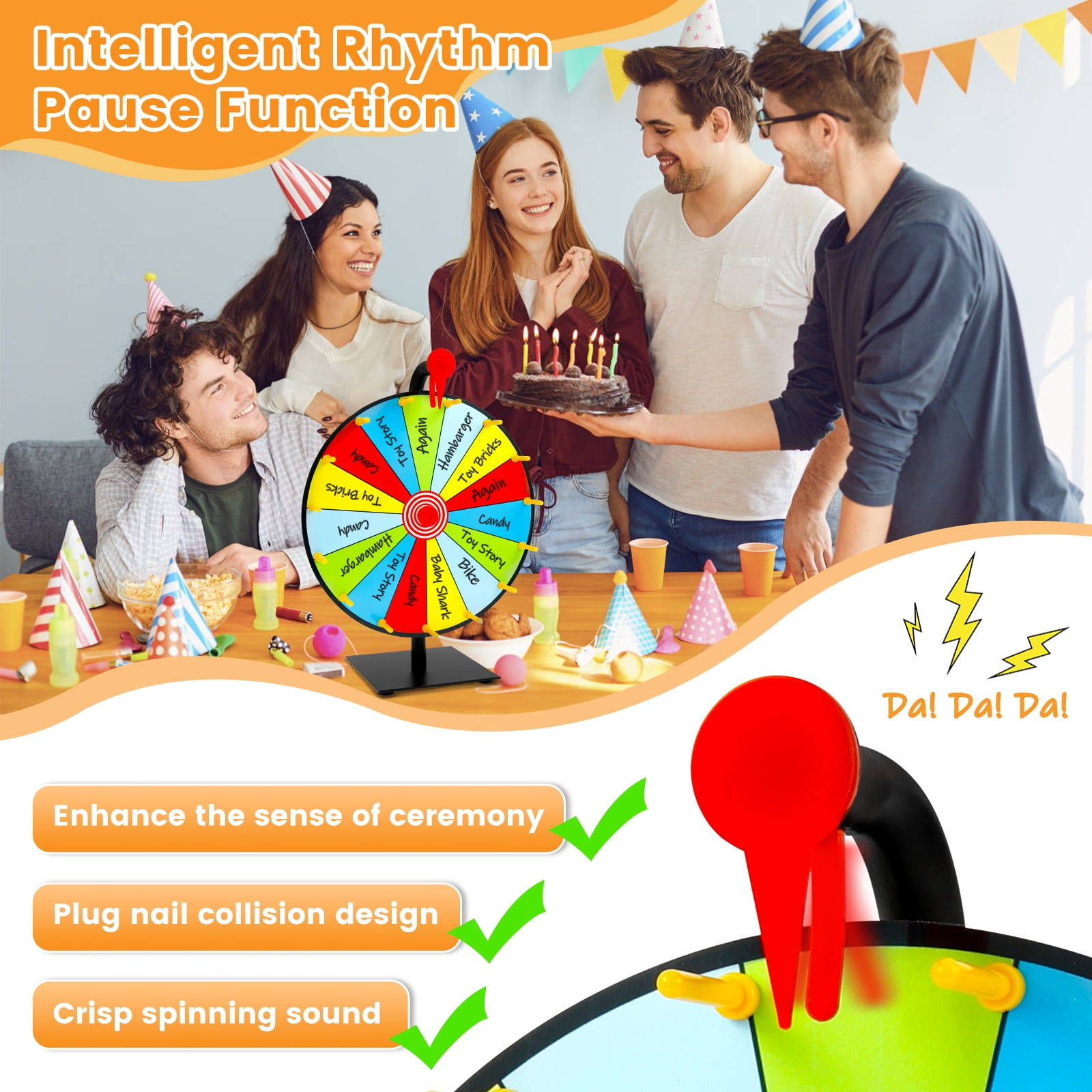 15 Grids Prize Wheel DIY Interactive Spin Wheel with Board Eraser and Pen Erasable Tabletop Roulette Spinner for Home Trade Show Carnival Party