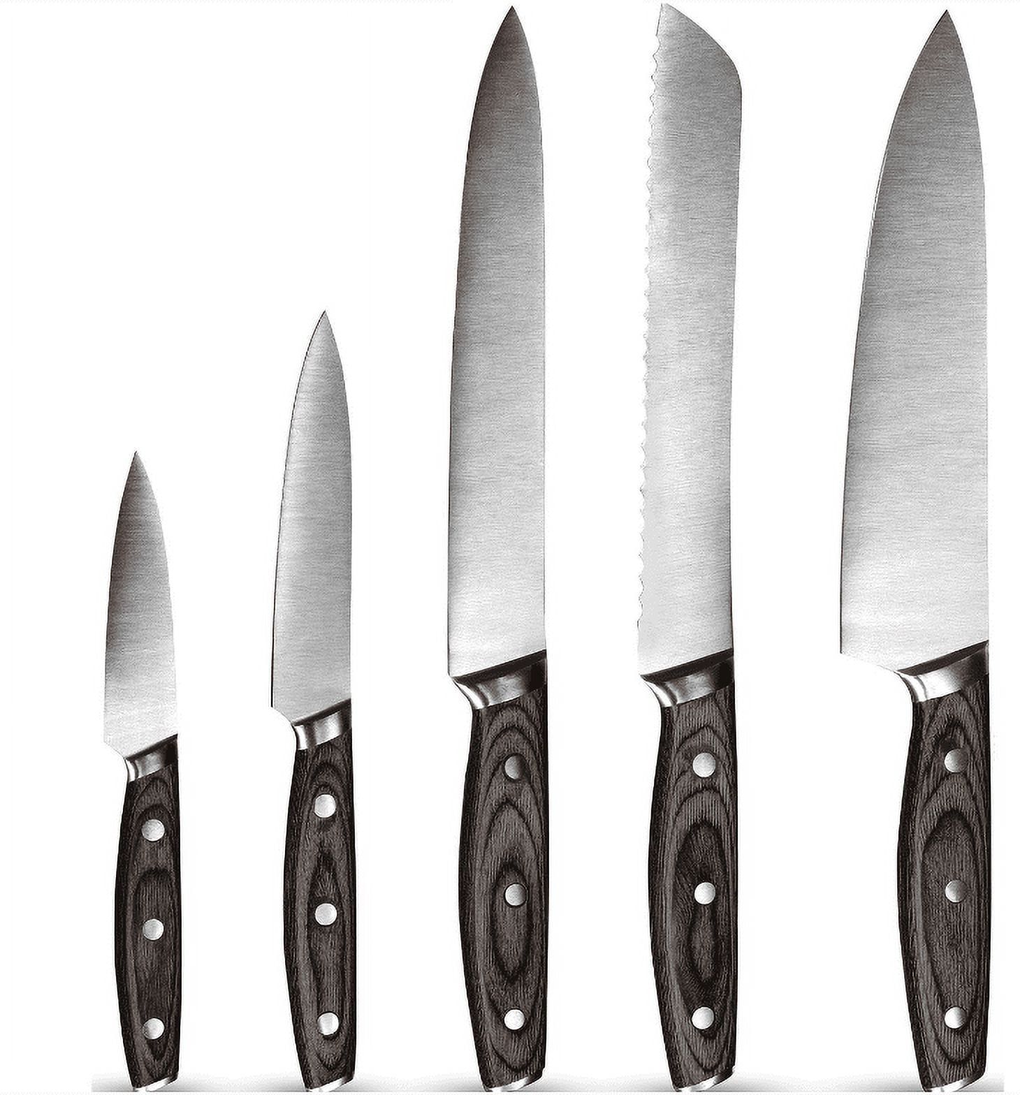 6 piece Knife Set w/ Block, Professional - Stainless Steel. Aokeda