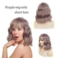 thumbnail image 1 of Ganfancp 1Pc Color Púrpura Diaria Peluca Corta Ondulada Pelo Corto Flequillo Fino Rebajas Flash Deals 1X Peluca, 1 of 5