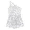 thumbnail image 6 of Linjinx Kids Girls Shiny Sequin Rompers One Shoulders Wide Leg Bell-Bottom Jumpsuit Evening Party Silver 14, 6 of 7