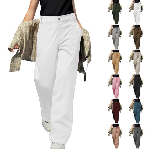 Kelon Women's Casual Pants, Womens Cotton Pants Wide Leg Dress Pants Women Business Casual High Waisted Work Trousers Pants with Pockets, S