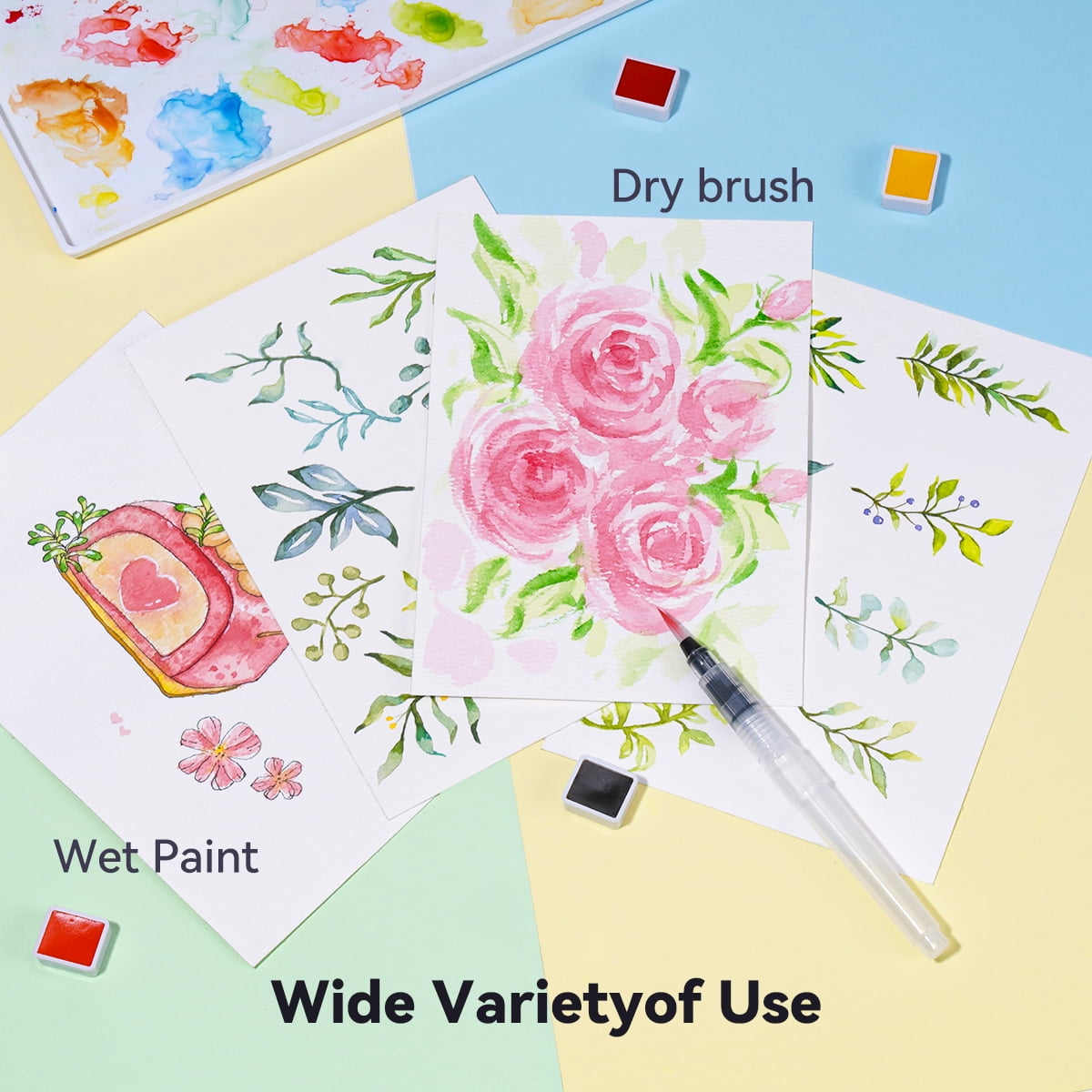 Meiliang Watercolor Paint Set, 36 Vivid Colors in Pocket Box with Metal Ring and Watercolor Brush, Perfect for Students, Adults, Beginners, Art Paints