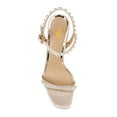 thumbnail image 4 of FSJ Women Graceful Square Open Toe Sandals Pearl Studded Adjustable Buckle Ankle Strap Stiletto High Heel Slingback Wedding Shoes Size 6.5 Champagne Satin, 4 of 4