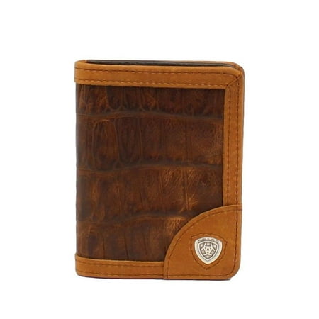 - Ariat Western Wallet Mens Money Clip Croco Overlay Logo Brown A3525802