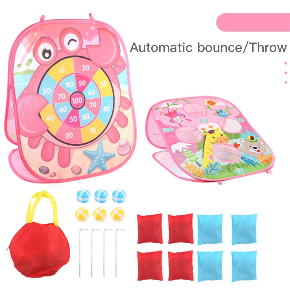 Kepooman 2-in-1 Kids Bean Bag Toss Game Set for Outside Indoor Backyard Party, Child' s Portable Double Sided Cornhole Toys for Boys Girls Gift, Pink